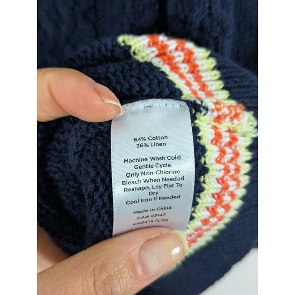 Talbots Cable Knit V Neck Sweater Cotton Linen Navy Cricket Tennis Sz L Petite - Picture 7 of 8